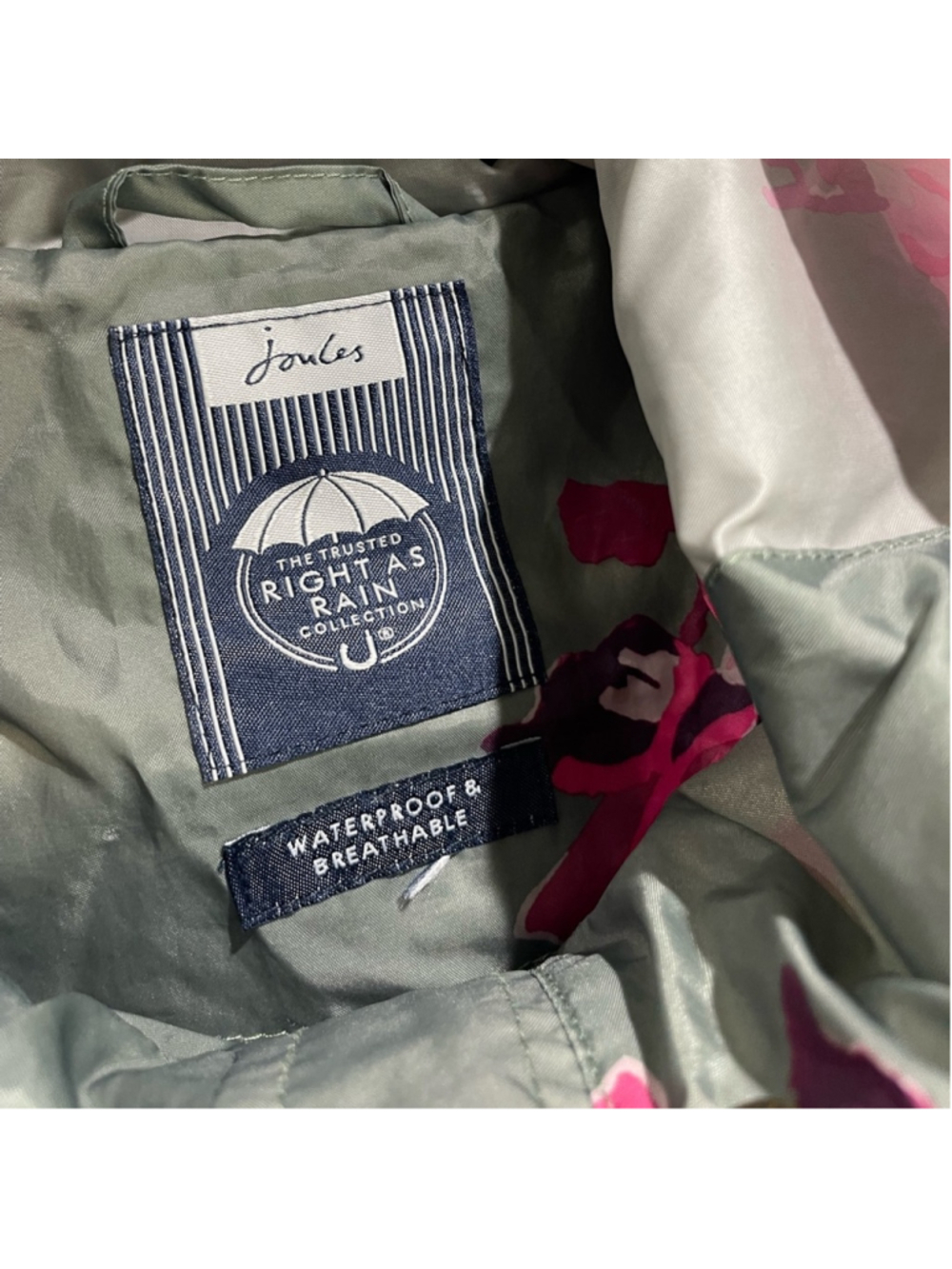 Joules Go Lightly Waterproof Green Floral Packable Rain Jacket Size US 6 - Picture 6 of 9